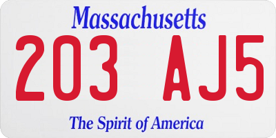 MA license plate 203AJ5