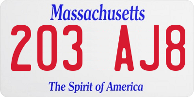 MA license plate 203AJ8