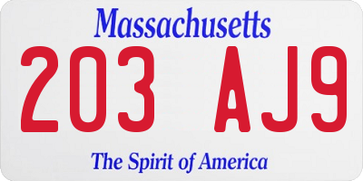 MA license plate 203AJ9