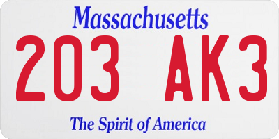 MA license plate 203AK3