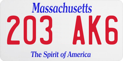 MA license plate 203AK6