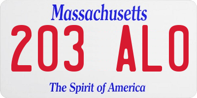 MA license plate 203AL0