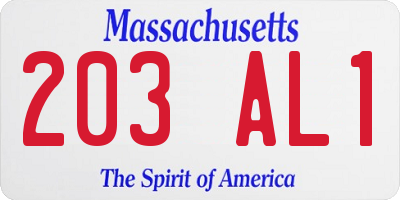 MA license plate 203AL1