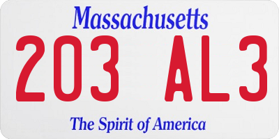 MA license plate 203AL3