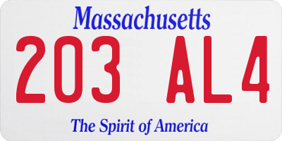 MA license plate 203AL4
