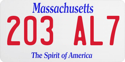 MA license plate 203AL7