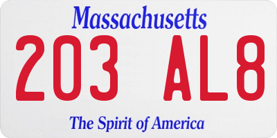 MA license plate 203AL8