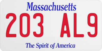 MA license plate 203AL9