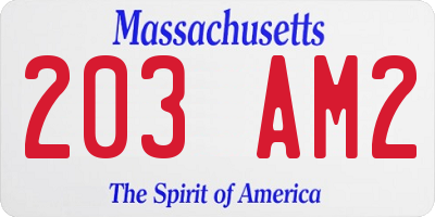 MA license plate 203AM2