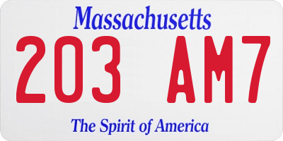 MA license plate 203AM7
