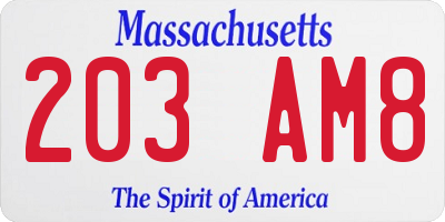 MA license plate 203AM8