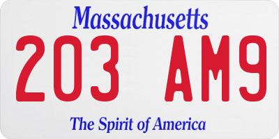 MA license plate 203AM9