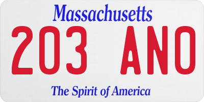 MA license plate 203AN0