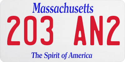 MA license plate 203AN2