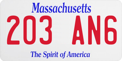 MA license plate 203AN6