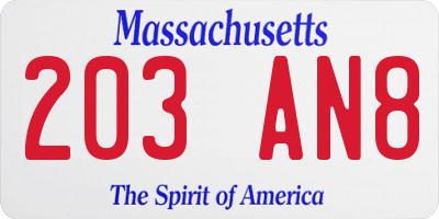 MA license plate 203AN8