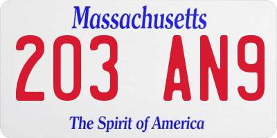 MA license plate 203AN9