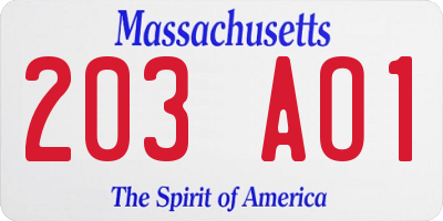 MA license plate 203AO1