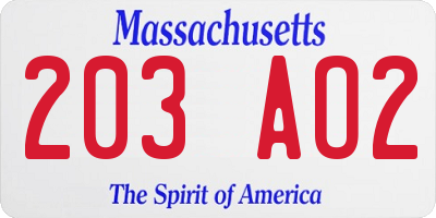 MA license plate 203AO2