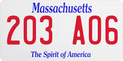 MA license plate 203AO6