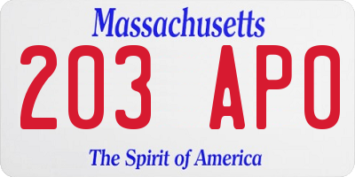 MA license plate 203AP0