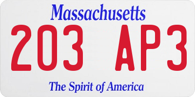 MA license plate 203AP3