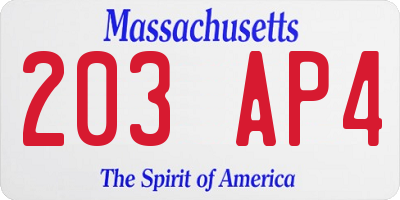 MA license plate 203AP4
