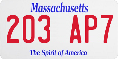 MA license plate 203AP7