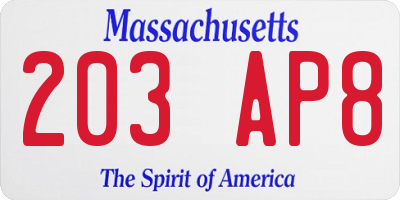 MA license plate 203AP8