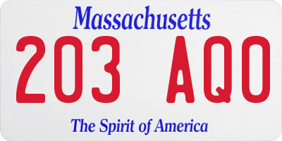 MA license plate 203AQ0
