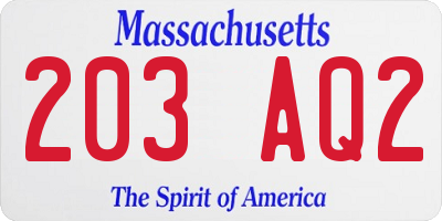 MA license plate 203AQ2