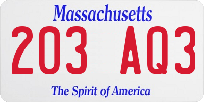 MA license plate 203AQ3