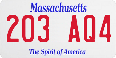 MA license plate 203AQ4