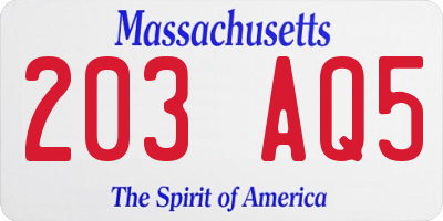 MA license plate 203AQ5