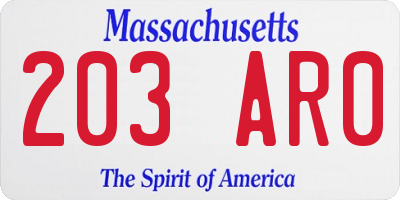 MA license plate 203AR0