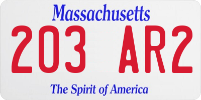 MA license plate 203AR2