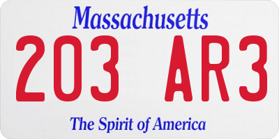 MA license plate 203AR3