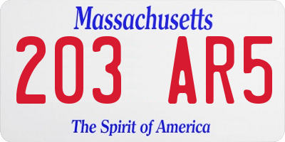 MA license plate 203AR5
