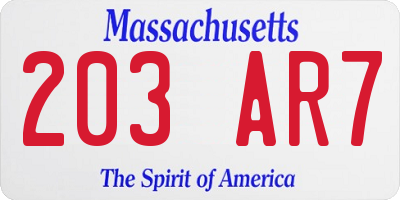 MA license plate 203AR7