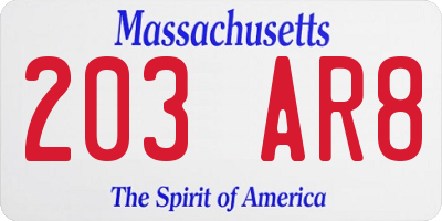 MA license plate 203AR8