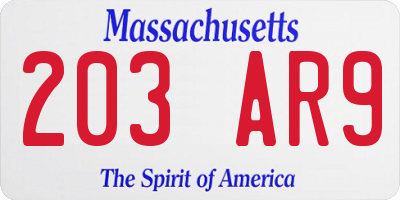 MA license plate 203AR9