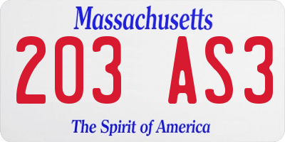 MA license plate 203AS3