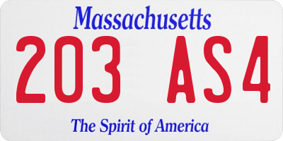 MA license plate 203AS4