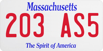 MA license plate 203AS5