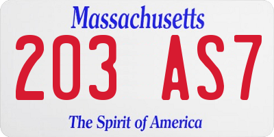 MA license plate 203AS7