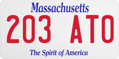MA license plate 203AT0