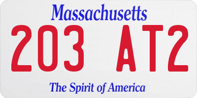 MA license plate 203AT2