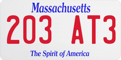 MA license plate 203AT3