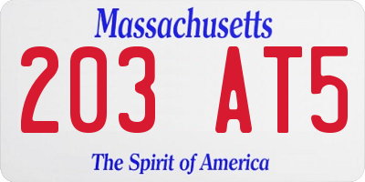 MA license plate 203AT5