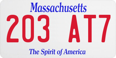 MA license plate 203AT7